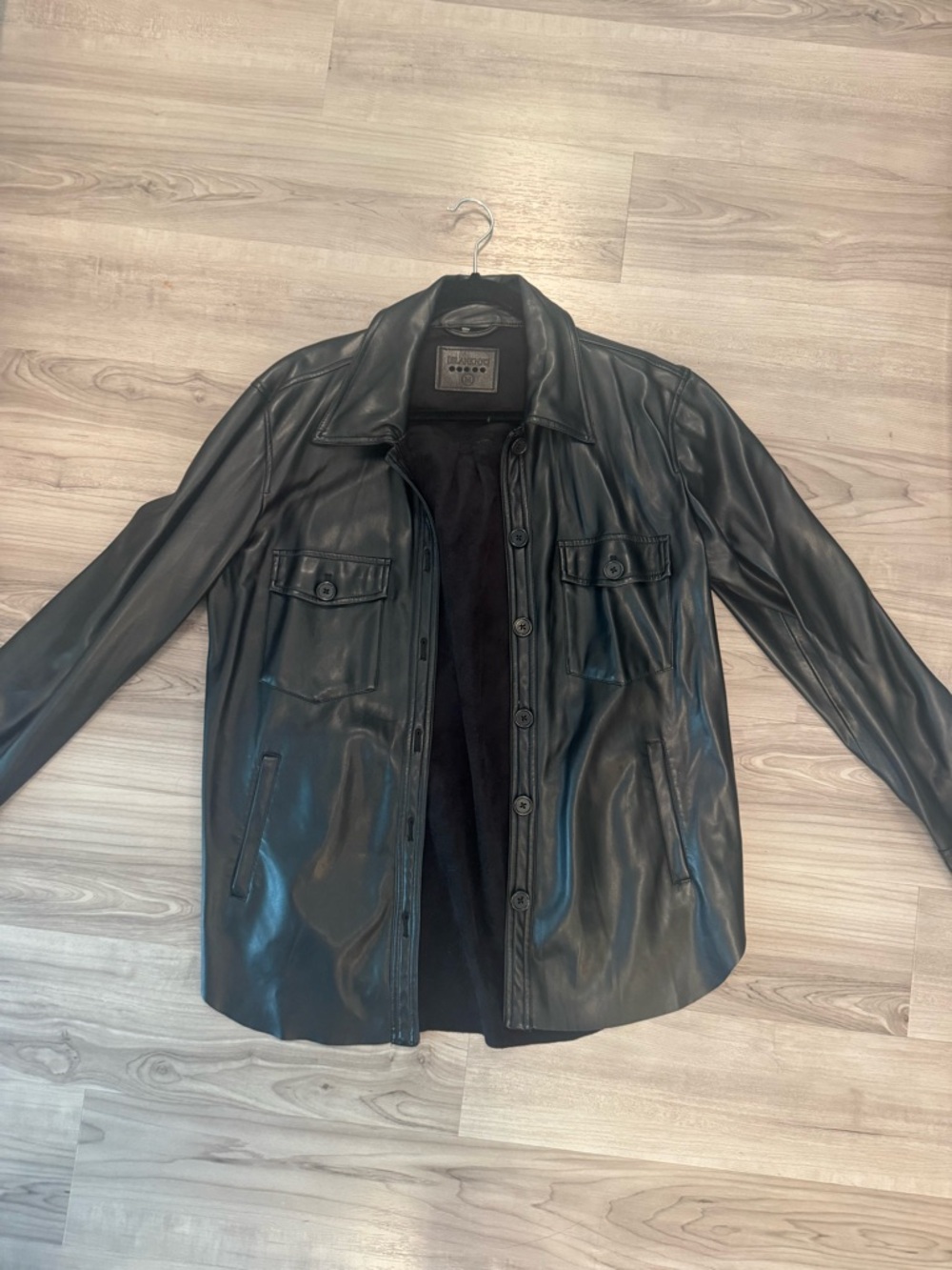 Blank NYC Black Leather Shacket Button-Up Shirt Jacket